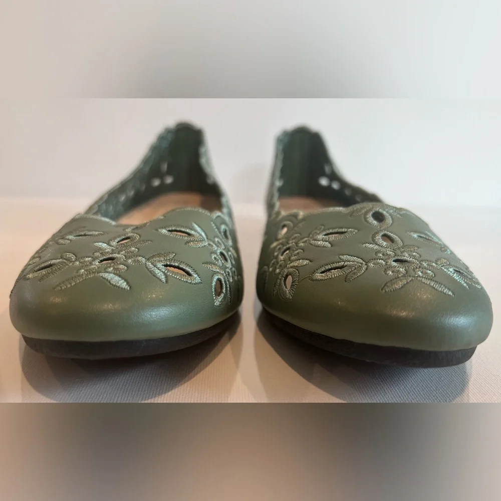 Ballet Flat Sage Green Cutout Women's Loafers - Picture 3 of 8
